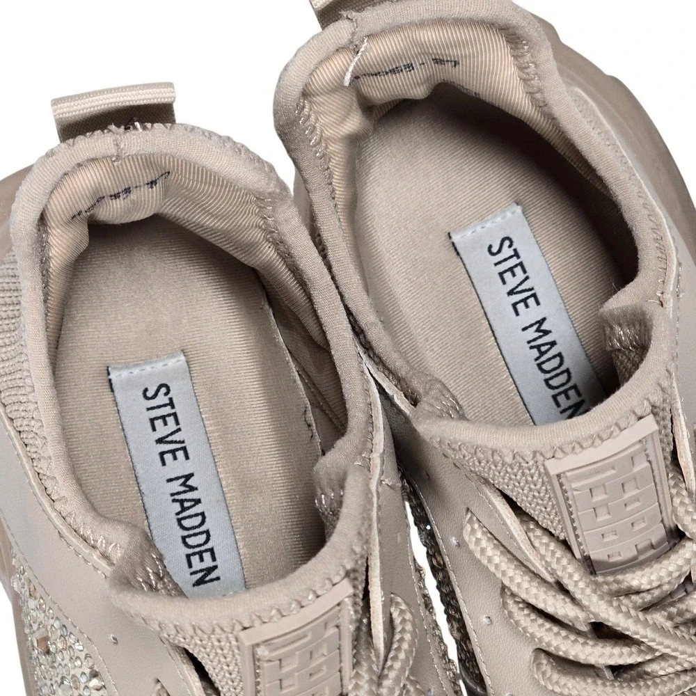 Steve Madden Women's Vance Beige‎ Rhinestone Chunky Sole Sneakers Shoes Size 6.5